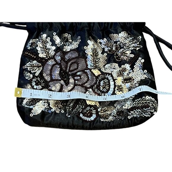 Vintage Jessica McClintock Black Floral Sequin Beaded Evening Formal Bag Purse - Picture 9 of 10